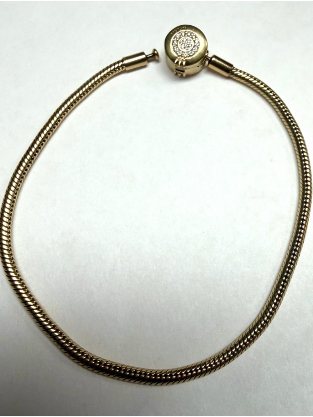 Pandora Gold Snake Chain Bracelet with Decorative Clasp